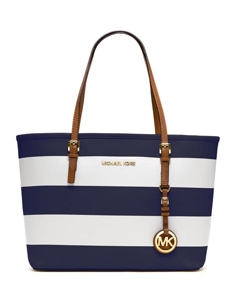 michael kors blue and white striped jet set tote|mk jet set travel bag.